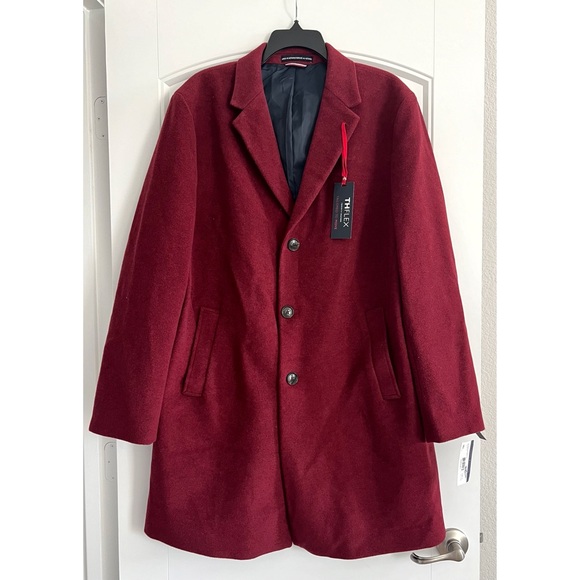 Tommy Hilfiger Addison Wool-Blend Trim Fit Overcoat in Red, Size 44 Short - Picture 12 of 13